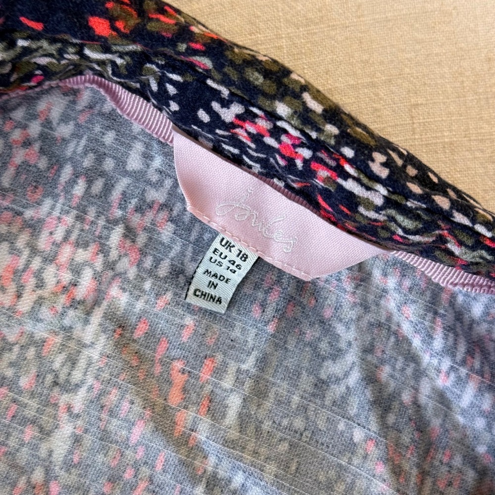 Joules Winslet Shirt Dress Navy Rain Abstract Print Drawstring Waist Size 14 - Picture 7 of 10